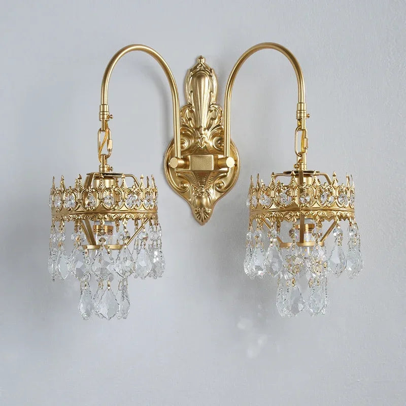 Vintage luxury gold crystal wall light with two lights - vue 5 sur 6