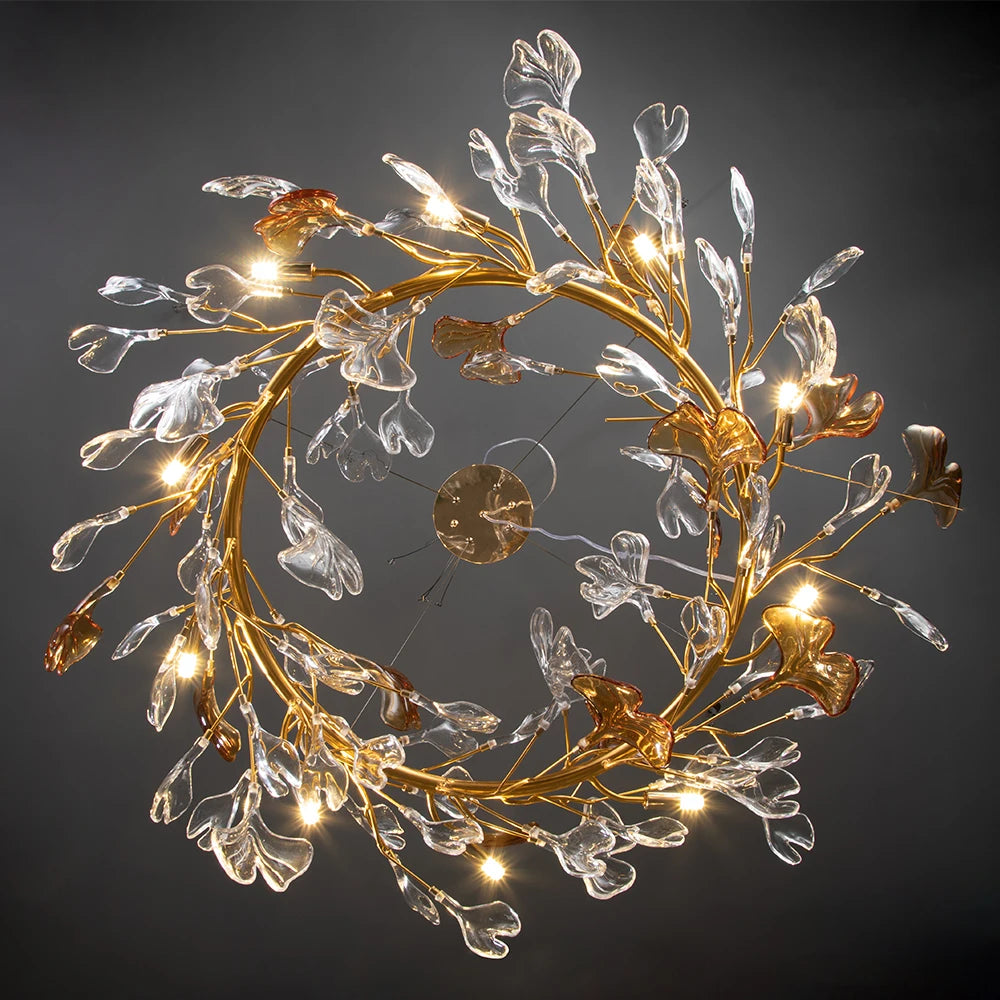 Nordic design chandelier with enamelled glass leaves for hotel, living room, dining room, bedroom, art hall decoration - vue 5 sur 11