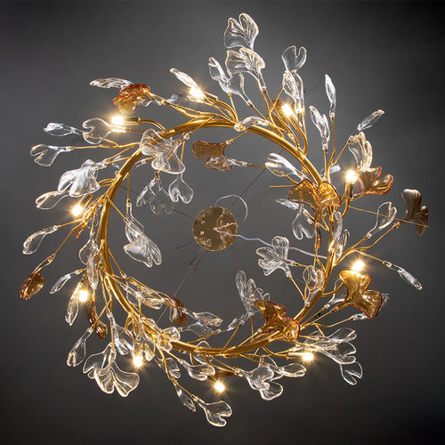 Nordic design chandelier with enamelled glass leaves for hotel, living room, dining room, bedroom, art hall decoration - vue 6 sur 11