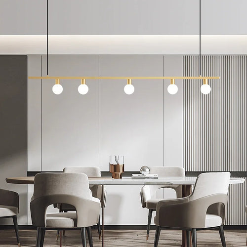 Minimalist brass chandelier with adjustable wire for bar and restaurant - vue 3 sur 8