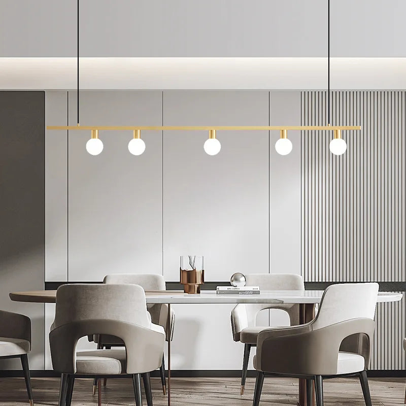 Minimalist brass chandelier with adjustable wire for bar and restaurant