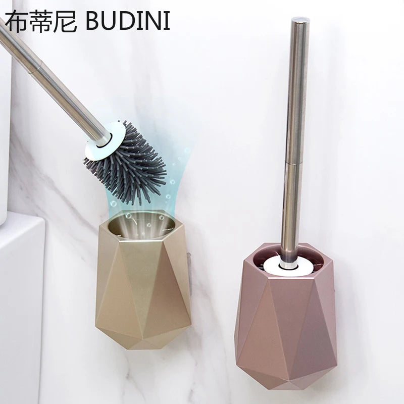 Silicone toilet brush with wall-mounted or freestanding holder - vue 3 sur 10