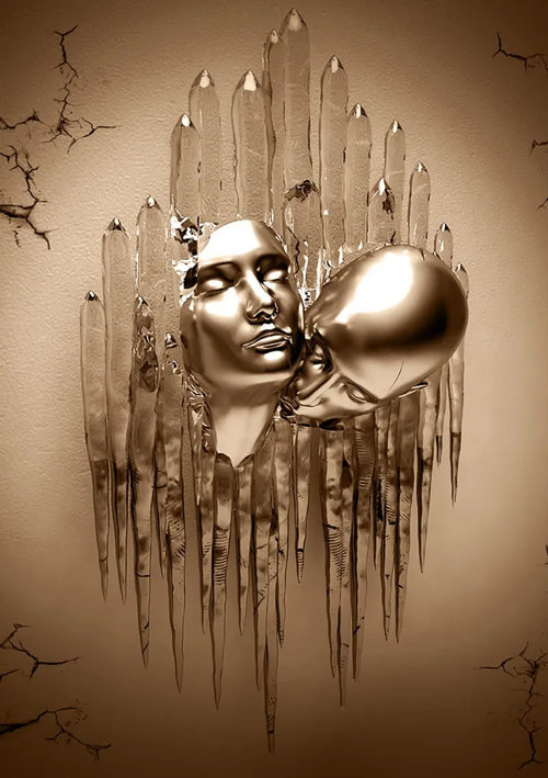 Canvas poster romantic couple kissing with decorative glitter