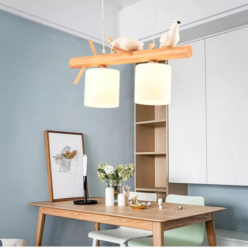 Nordic solid wood chandelier with birds - vue 2 sur 9