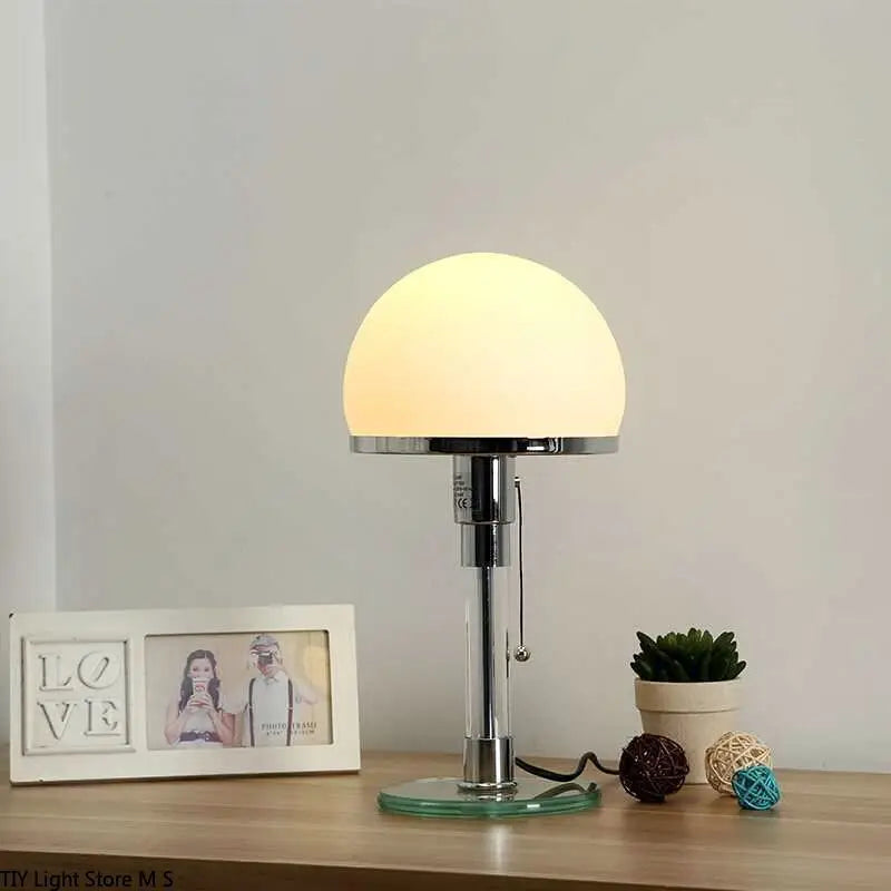 Wilhelm Wagenfeld Nordic designer Bauhaus LED glass table lamp stainless steel bedroom desk light
