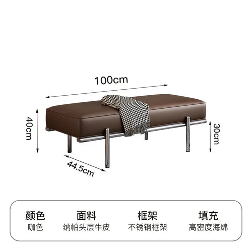 Stainless Steel Shoe Changing Bench, Long Stool, Italian Minimalist Leather, Bed-End Seat, Light, Luxury - vue 13 sur 42