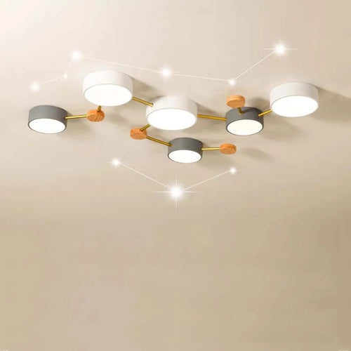 Nordic wooden LED ceiling light macaroon 3-8 heads decorative lighting - vue 2 sur 10
