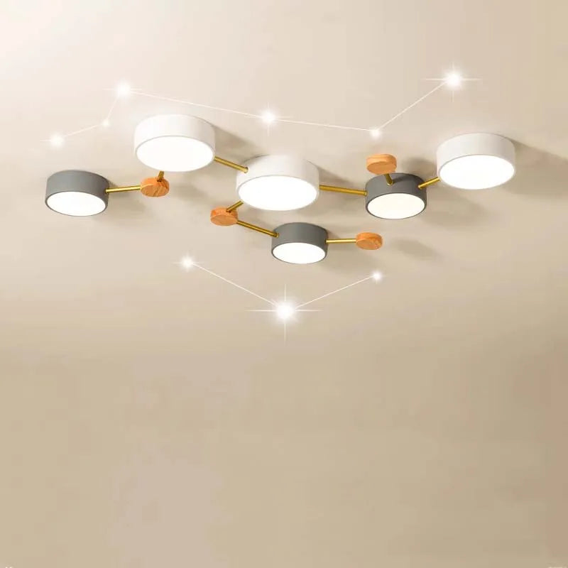 Nordic wooden LED ceiling light macaroon 3-8 heads decorative lighting