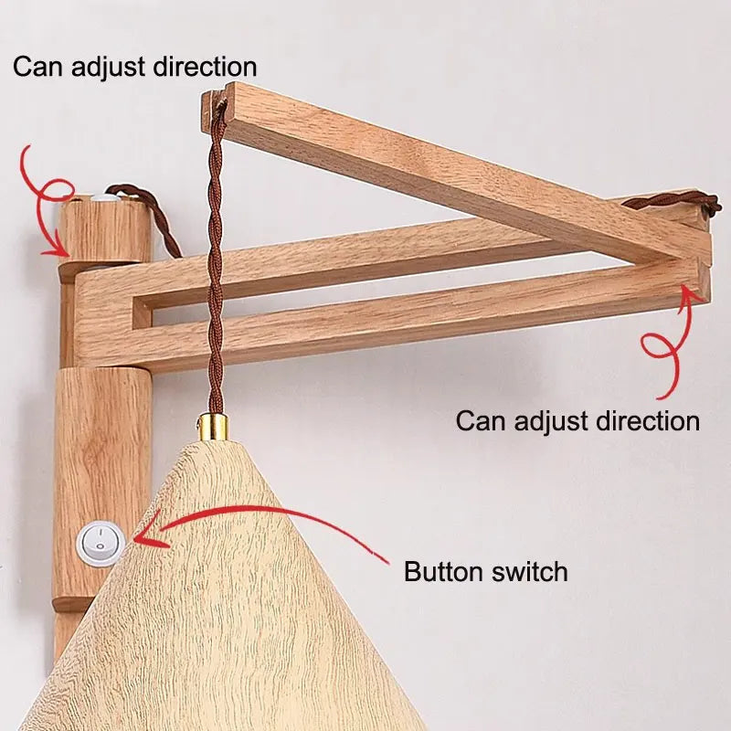 Artistic Japanese Nordic style retractable folding wooden wall light - vue 6 sur 8
