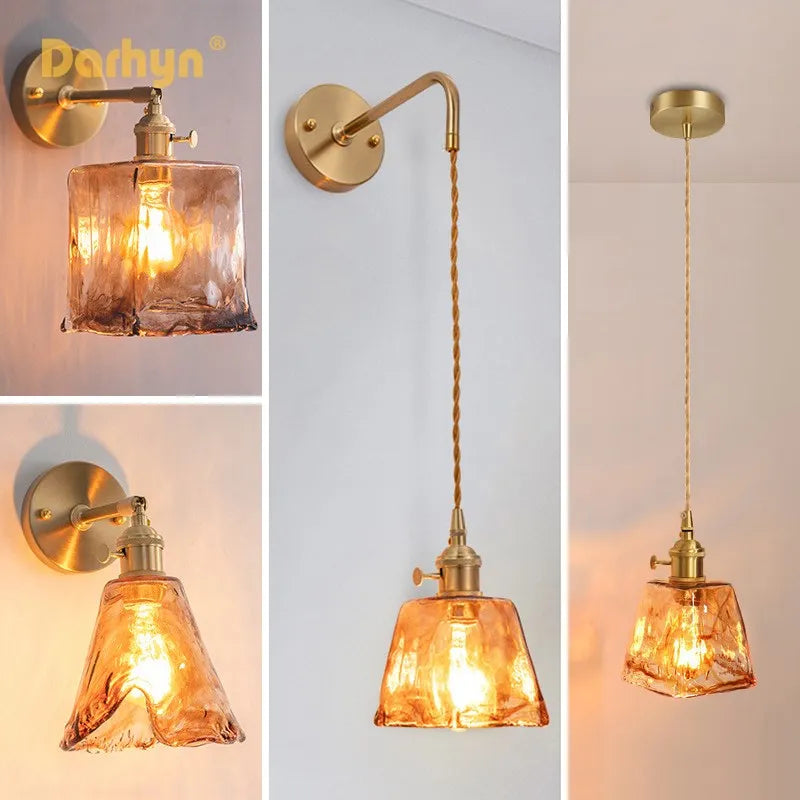 Retro brass and glass wall light