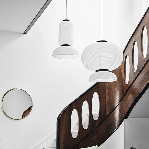 White rice paper pendant light with Danish design - vue 5 sur 9