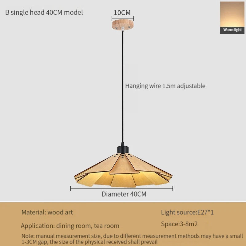 Retractable wooden pendant light decorative interior fixture