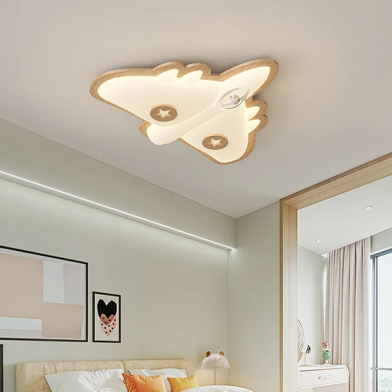 Wooden airplane ceiling light for children's bedroom with playful design - vue 4 sur 12