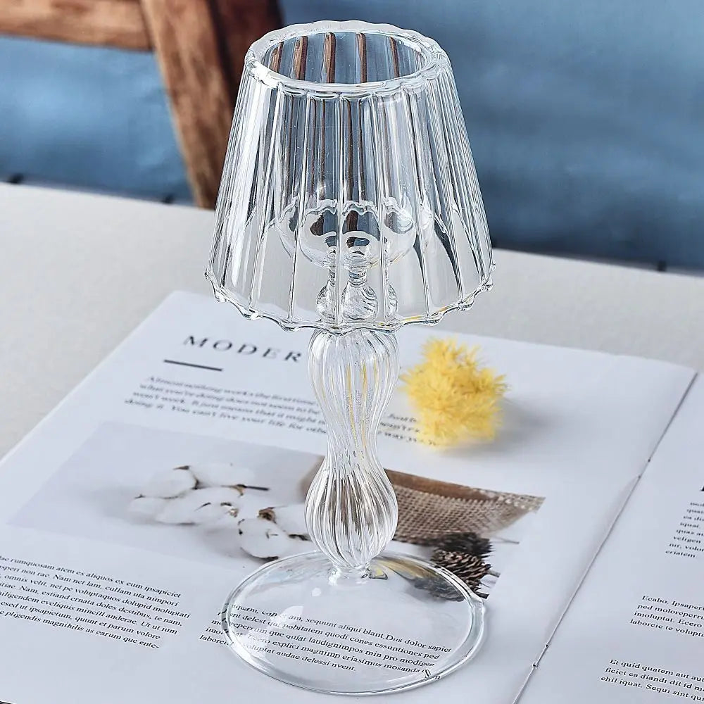 Delicate romantic striped glass chandelier candle holder