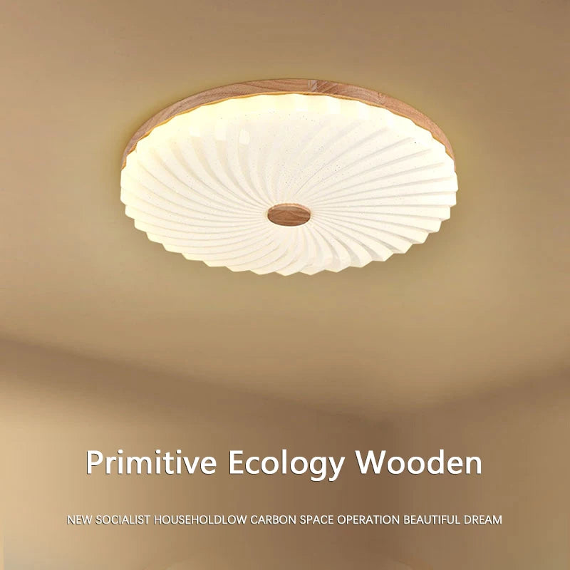 Wood and LED ceiling light for modern interior decor