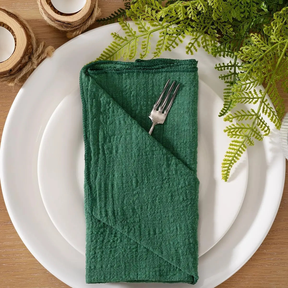 Set of cotton gauze table napkins, rustic style, pack of 10