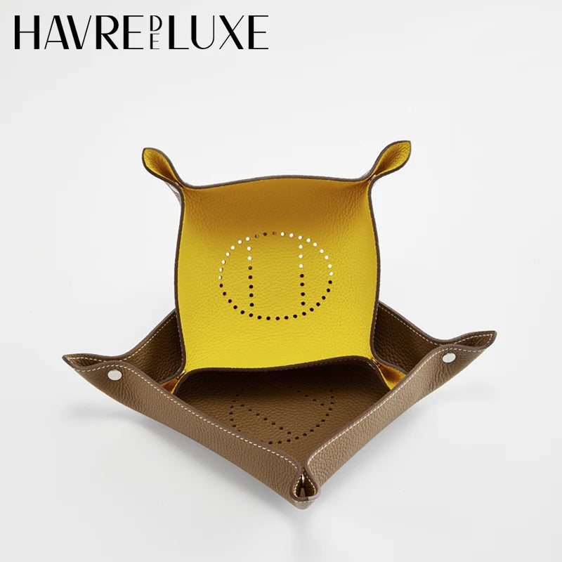 Foldable leather storage tray for various items