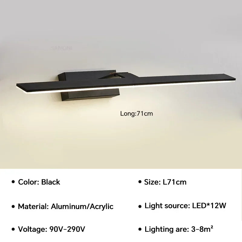 Modern waterproof LED wall light for mirror, rotatable and bright