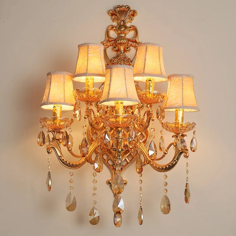 Elegant gold crystal wall light with five heads for stylish interiors