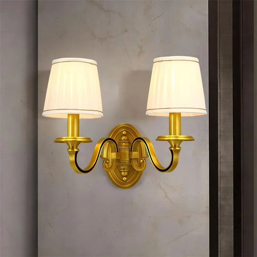 Copper LED wall light with premium fabric shade - vue 4 sur 4