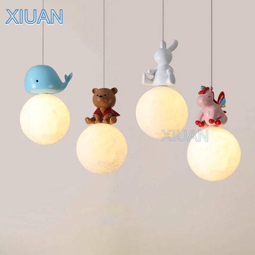 Children's animal design pendant light horse bear rabbit whale - vue 2 sur 10