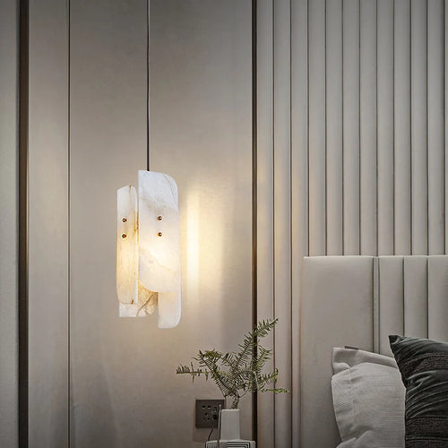 Genuine marble pendant light with copper wire and adjustable bulb - vue 2 sur 7
