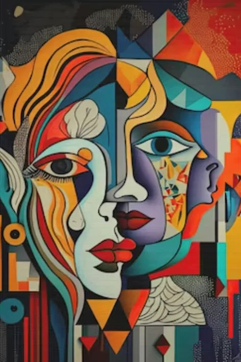 Abstract cubist painting Picasso-style head character wall decor
