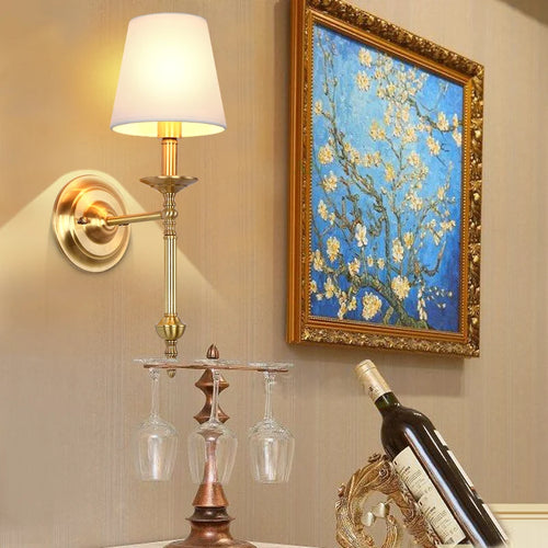 Antique LED wall light with fabric shade - vue 5 sur 10