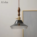 Walnut and copper glass pendant light for elegant interiors