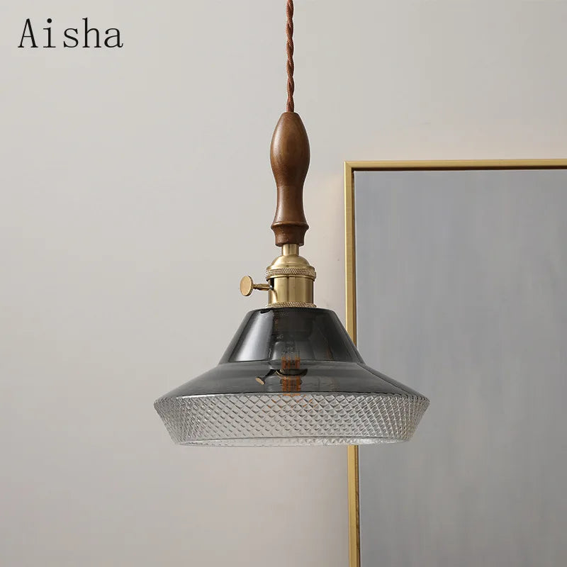 Walnut and copper glass pendant light for elegant interiors