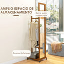 HOMCOM full body mirror with wheels bar shelf 35.5x49.5x167.8 cm Walnut