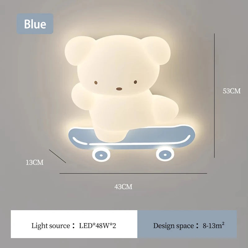 plafonnier ours skateboard lumineux pour chambre d'enfant moderne
