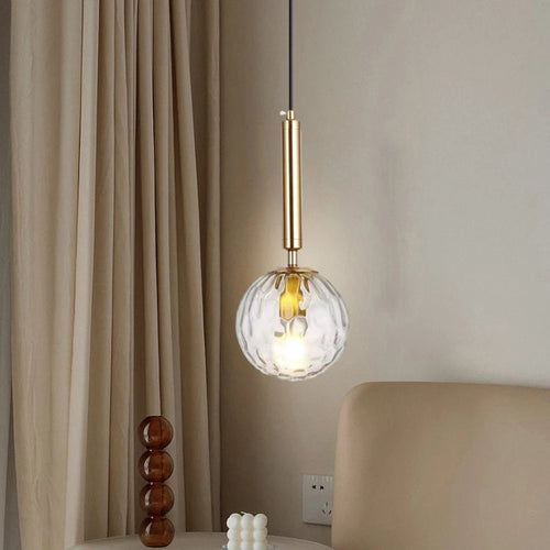 Modern glass pendant light with adjustable gold metal bulb - vue 2 sur 10