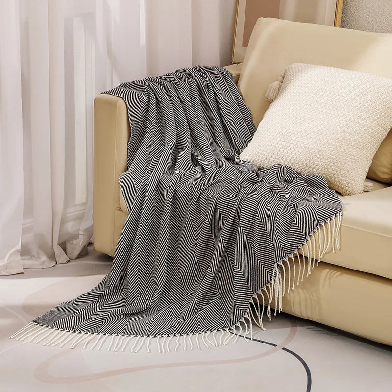 Nordic striped knitted throw summer lightweight sofa blanket