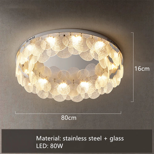 Modern round LED ceiling light in stainless steel and glass - vue 9 sur 10
