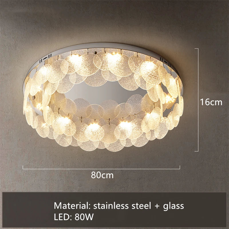 Modern round LED ceiling light in stainless steel and glass - vue 8 sur 10