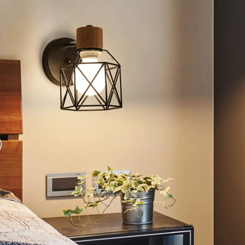 Vintage loft style wooden wall light modern indoor lighting - vue 5 sur 14