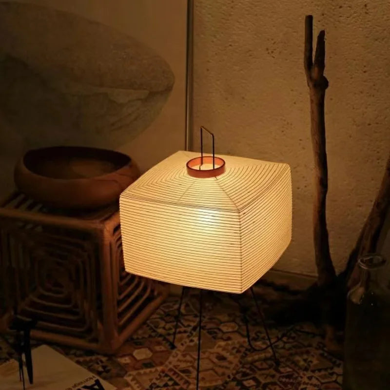 Japanese rice paper table lamps wabi-sabi style - vue 3 sur 7