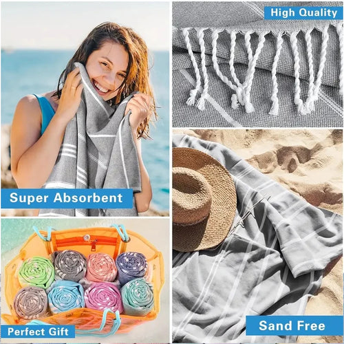 Turkish cotton striped beach towel with fringes spa - vue 7 sur 7