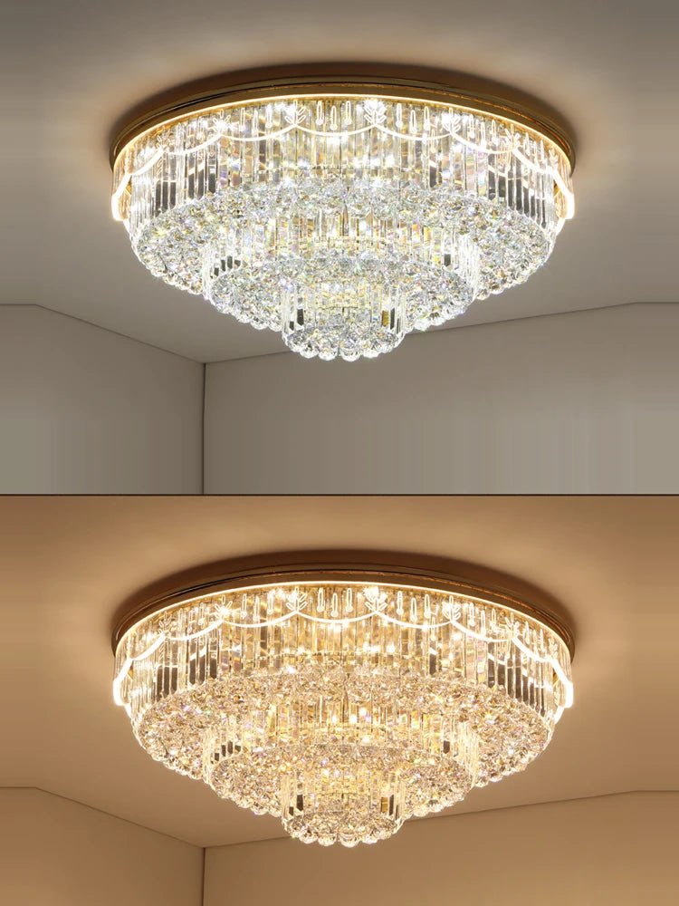 Dimmable LED crystal and stainless steel ceiling light for modern interiors - vue 2 sur 12
