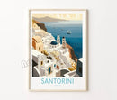 Retro travel poster Santorini castle and island decorative wall art