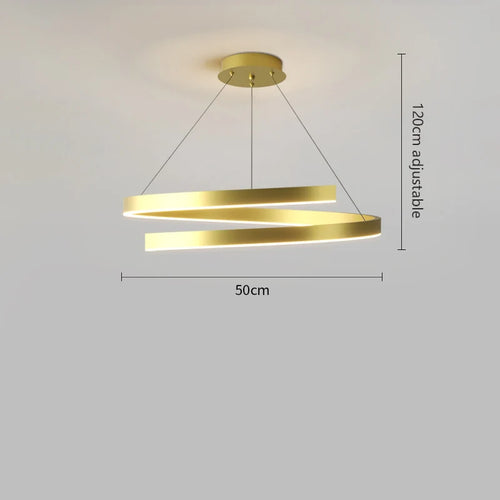 Modern single ring gold iron chandelier with indoor LED lighting - vue 10 sur 15