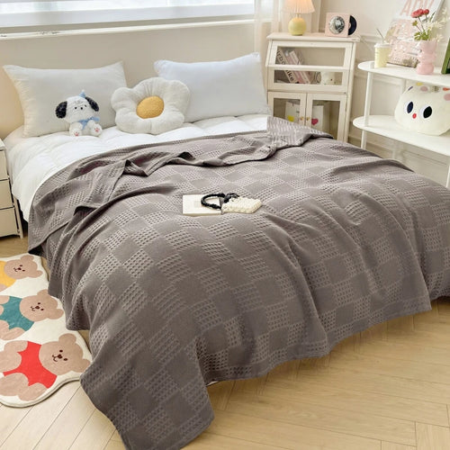 Lightweight decorative waffle cotton throw for living room and bedroom summer - vue 6 sur 7