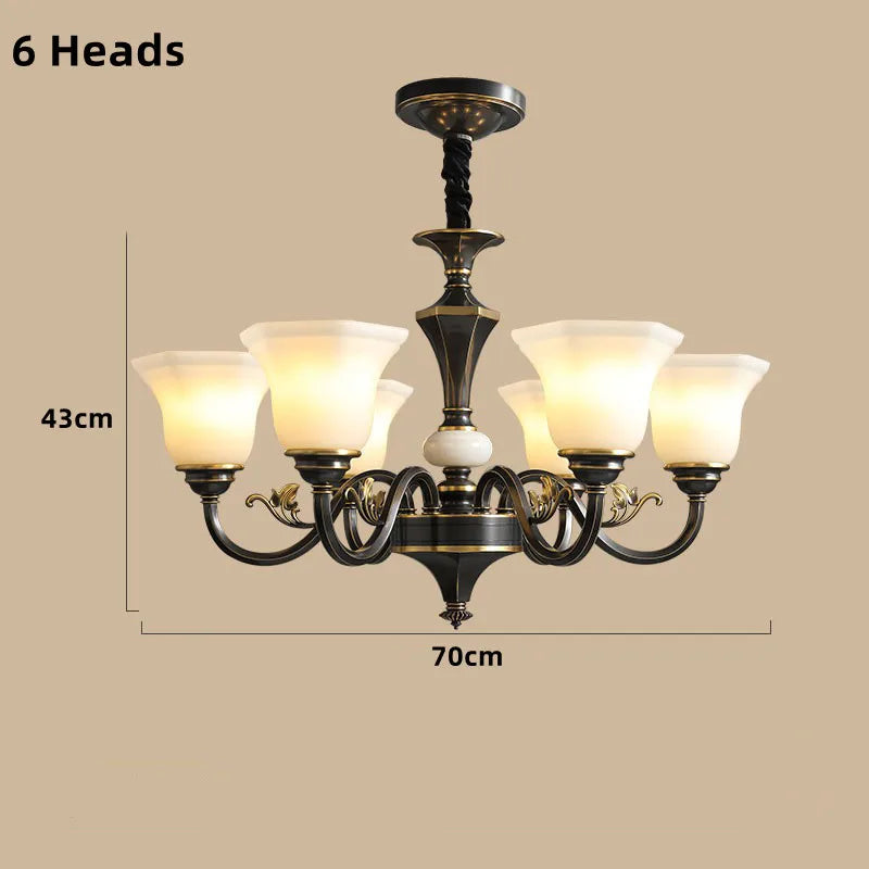 Vintage copper chandelier with frosted glass lampshade - vue 8 sur 20