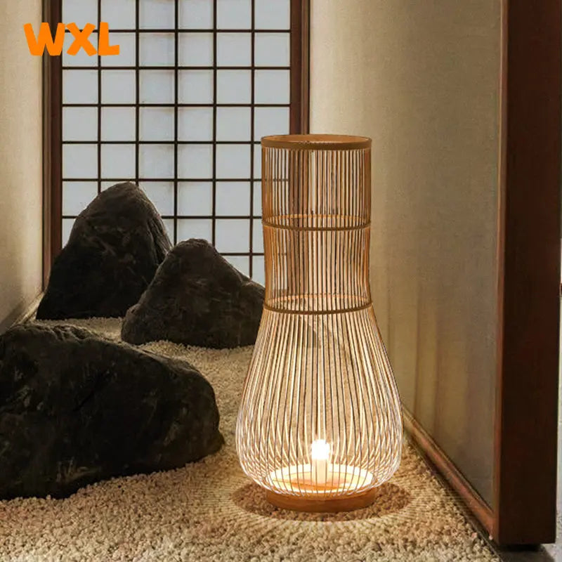 Asian bamboo floor lamp zen rustic decorative - vue 3 sur 7