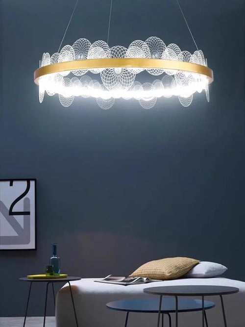 Adjustable Nordic gold ring pendant light for interior decor - vue 6 sur 9