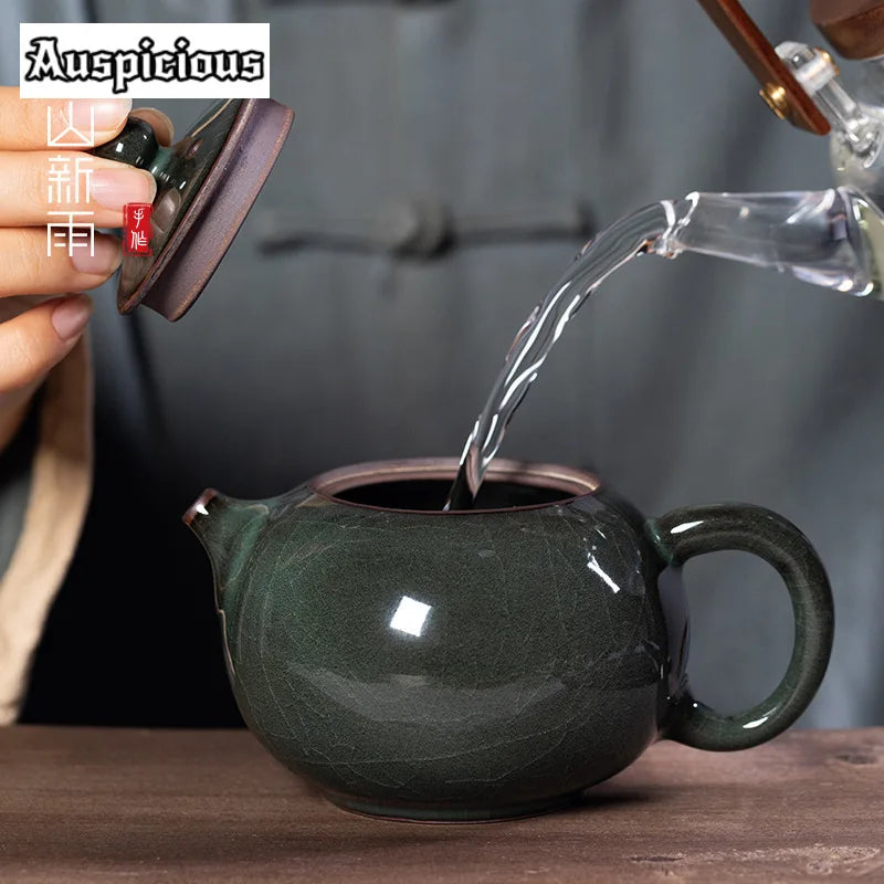 Artisan celadon crackle teapot 300ml longquan style luxury - vue 6 sur 7