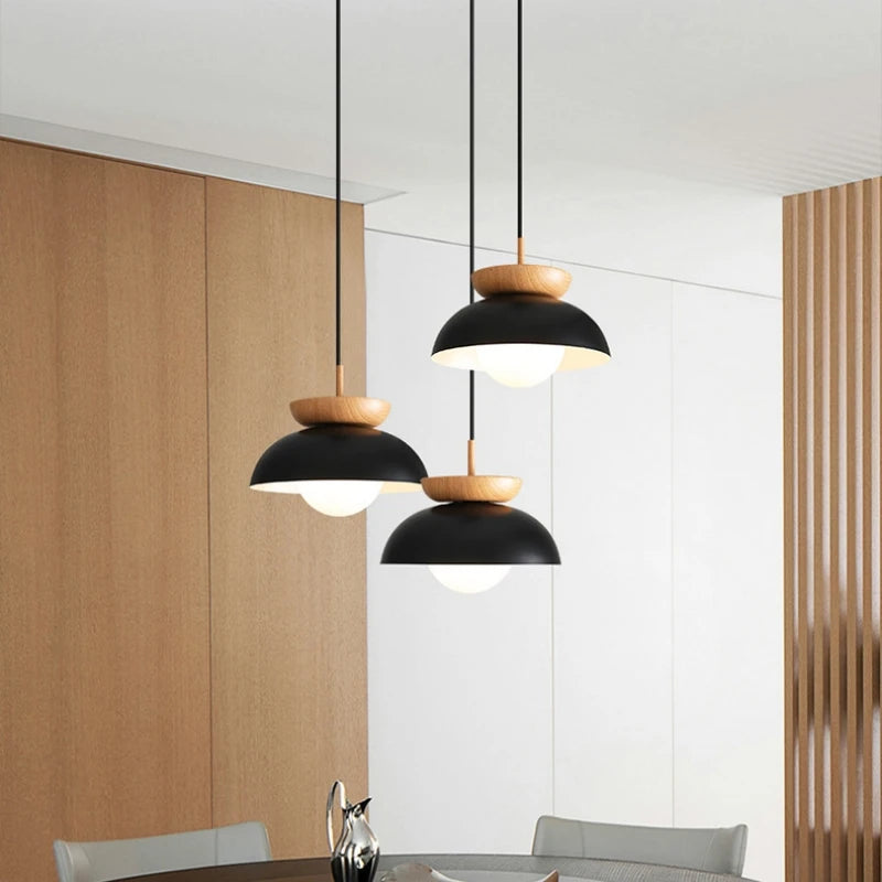 American style metal and wood pendant light for restaurant