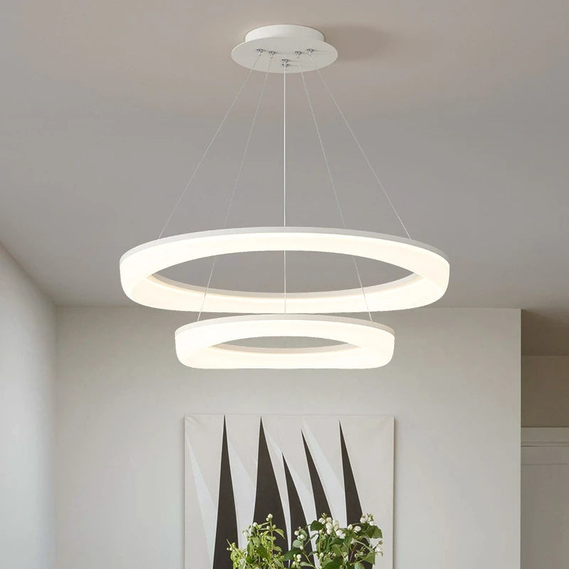 Modern nordic circular LED chandelier, creative design - vue 6 sur 20