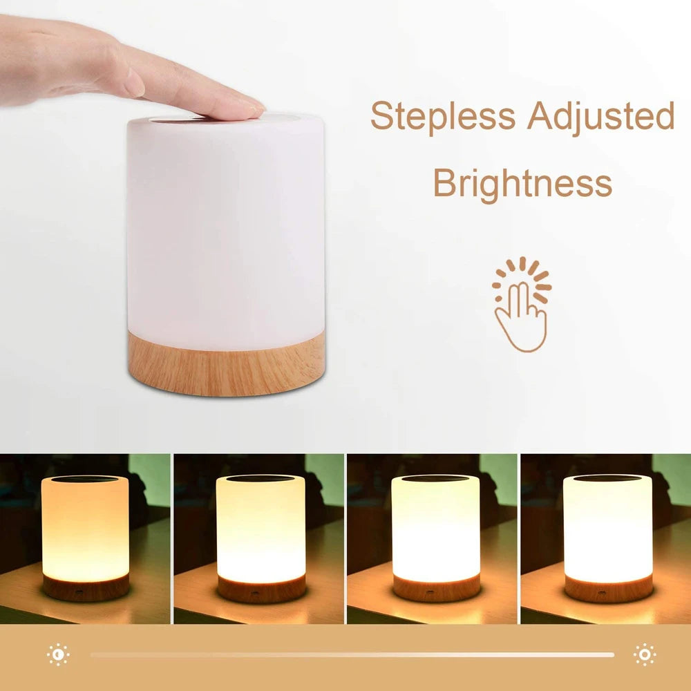 LED touch night light for bedrooms, living room, portable rechargeable bedside lamp, warm white and RGB, kids gift